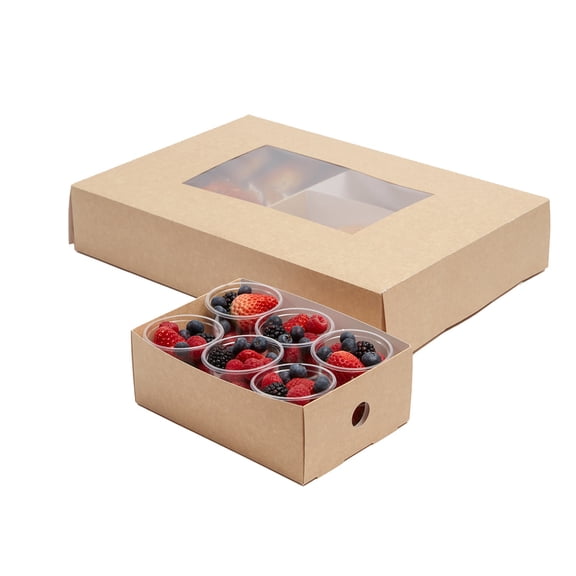 Slide Tek Rectangle Kraft Paper Catering Tray - with Window - 17 3/4" x 12 1/4" x 3 1/4" - 10 count box