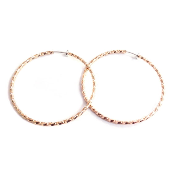 Clip-on Earrings Rose Gold Tone Twisted Hoop Earrings 2.25 inch Hoops