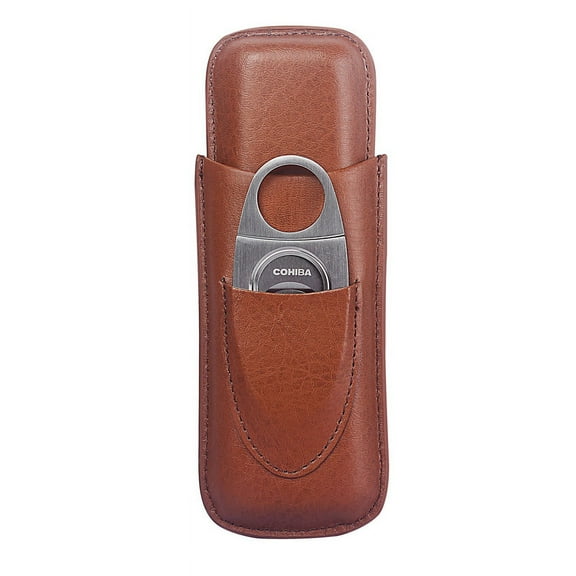 Portable Cigar Case Two Pack Additional Cigar Cutter Gift Box Travel Humidor Kit Use. (Brown)