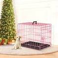thumbnail image 2 of Small Dog Crate 18" Puppy Cage Dog Kennel Dog Cage Foldable Metal Wire Pet Cage with Handle Plastic Tray for Puppies （Pink）, 2 of 10