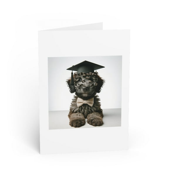 DistinctInk Greeting Card / Note Card - Spanish Water Dog Puppy Graduation - PACK of 50