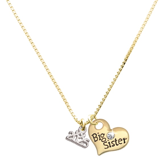 Delight Jewelry Silver-tone Mini Year 2025 - Large Goldtone Big Sister Heart Charm Necklace, 17.5" 2" Extender