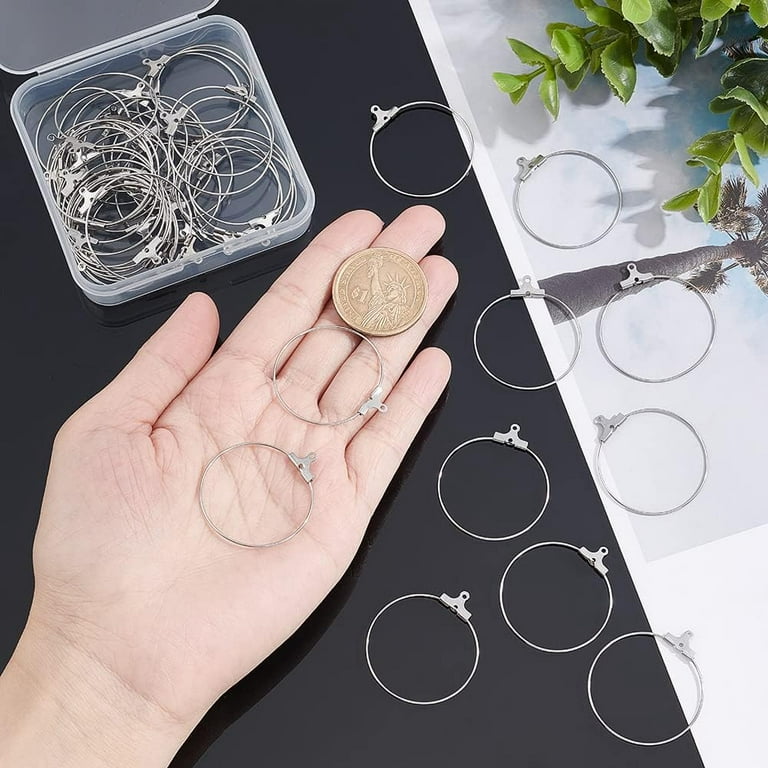 50pcs 304 Stainless Steel Hoop Earring Findings Round Beading Hoop Earring  Rings Stainless Steel Color Earring Ring for DIY and Jewelry Making Hole