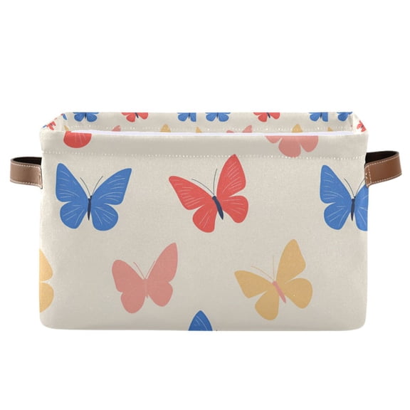Yayeee Canvas Storage Basket with Handles for Shelves Fabric Bins Closet Organizer, Red Butterflies