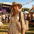 thumbnail image 2 of Womens Sun Hats Bohemian Festival Wide Brim Sun Hat with Adjustable Tie, 2 of 6