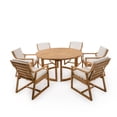 thumbnail image 3 of MAYEERTY Patio Dining Table Set for 6, Outdoor Wooden Patio Furniture Set with Removable Cushions & Umbrella Hole for Pools, 3 of 13