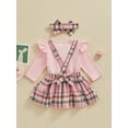 thumbnail image 4 of Bagilaanoe 3Pcs Newborn Baby Girls Easter Outfits Overalls Dress Set Flying Sleeve Romper Tops + Embroidery Suspender Skirt + Headband 3M 6M 12M 18M Infant Casual Clothes, 4 of 9