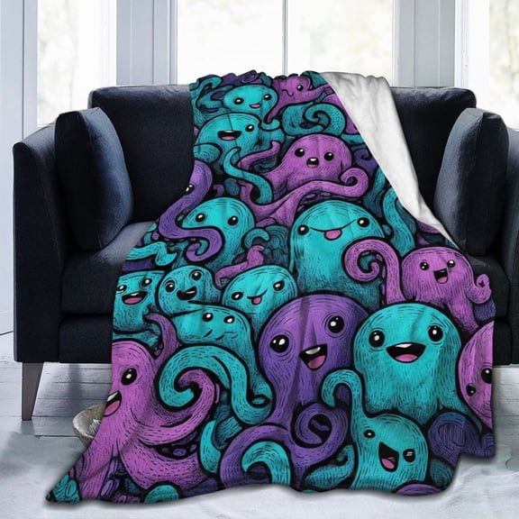 Octopus Blanket Cute Cartoon Purple Blue Pattern Cozy Lightweight Throw Blanket Couch Sofa Bed 50x40