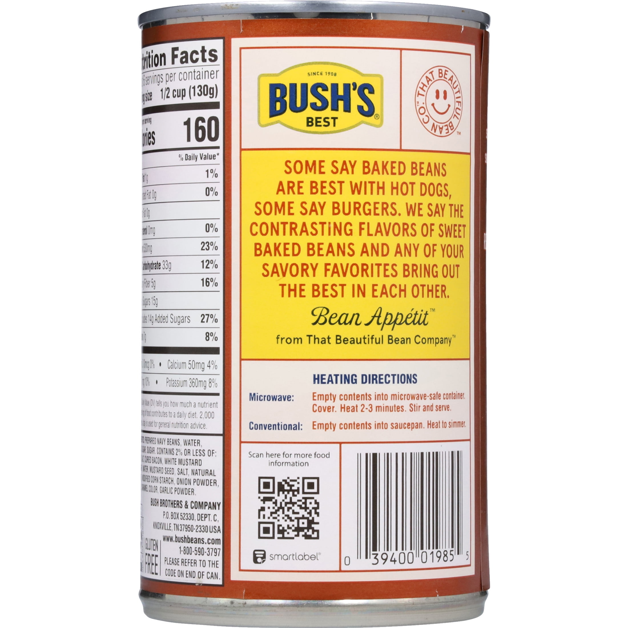 (4 pack) Bush's Honey Sweet Baked Beans, Canned Beans, 28 oz Can