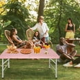 thumbnail image 3 of 4 FT Portable Folding Table, Indoor Outdoor Portable Heavy Duty Camping Table Wedding Event Utility Game Desk w/Handle and Steel Legs, No Need Assembly, Camping Table for Picnic Dining Party, Pink, 3 of 7