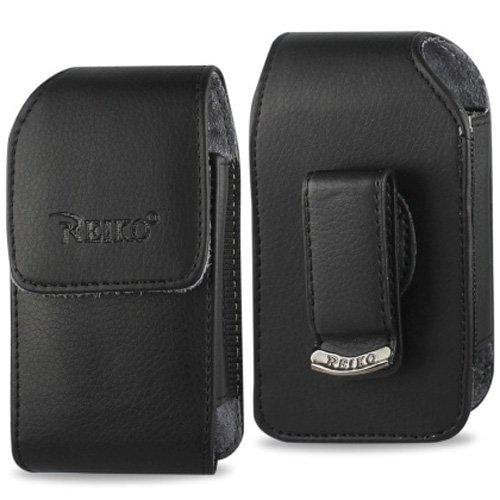Black leather case with fixed clip fits Consumer Cellular Link Flip Phone