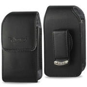 Black leather case with clip fits Tracfone Alcatel MyFlip A405DL Flip Phone