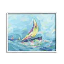Stupell Industries Abstract Sailboat View Nature Painting White Framed Art Print Wall Art, 20 x 16