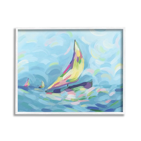 Stupell Industries Abstract Sailboat View Nature Painting White Framed Art Print Wall Art, 20 x 16