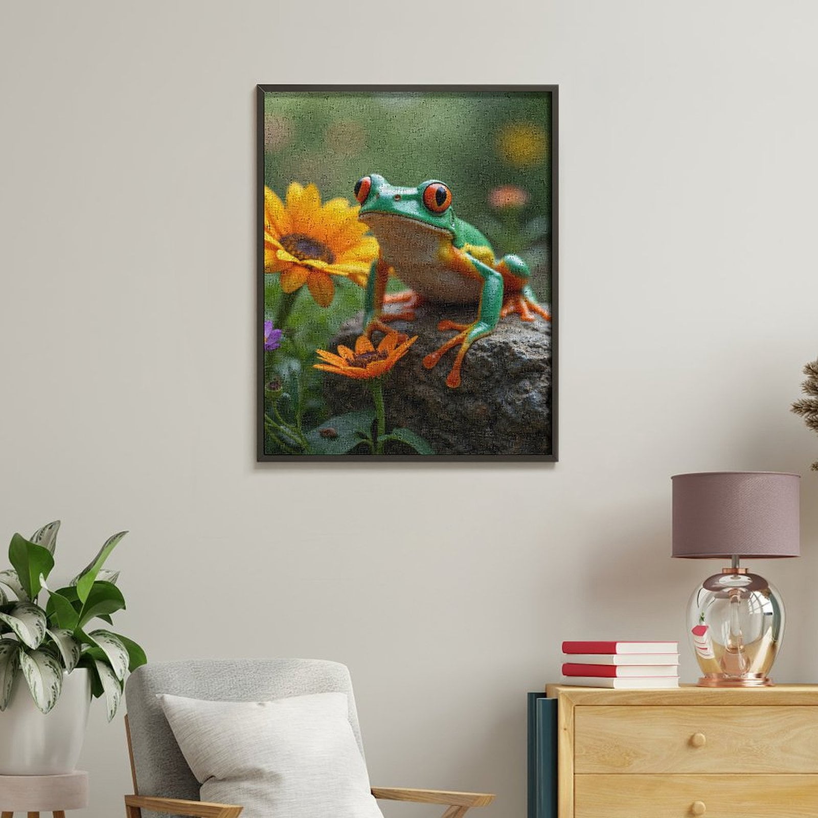 Paint By Numbers Kit for Adults Beginner - DIY Frog On Rock With Colorful Flowers Canvas Painting Kits for Adults, Frameless Paint By Number for Adults for Home Wall Decor 16x20 Inch