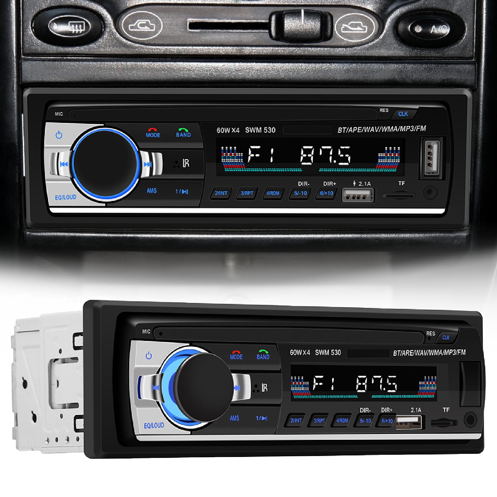 CAR BLUETOOTH STEREO AUDIO FM RADIO HANDS-FREE AUX INPUT USB MP3 MUSIC PLAYER SU 