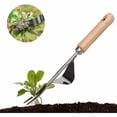 thumbnail image 3 of Desmalezador manual de acero inoxidable con mango de madera, herramienta para desmalezar rápidamente la tierra y el jardín, tenedor de raíz de deshierbe manual en forma de Y, 3 of 5