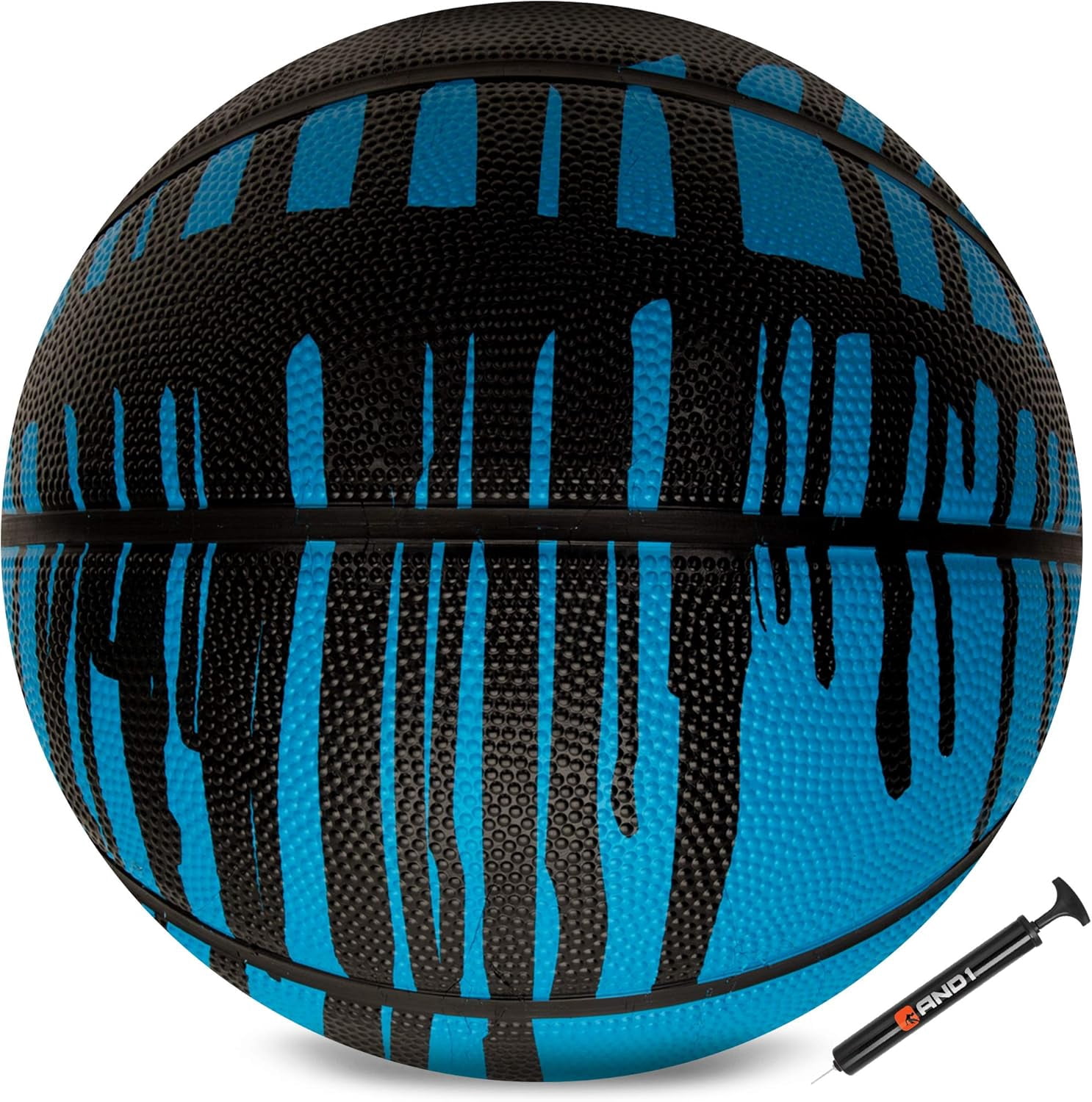 AND1 Chaos Basketball, Official Size 7 (29.5"), Rubber, Deep Channel, Made for Indoor/Outdoor Games, Blue Drip