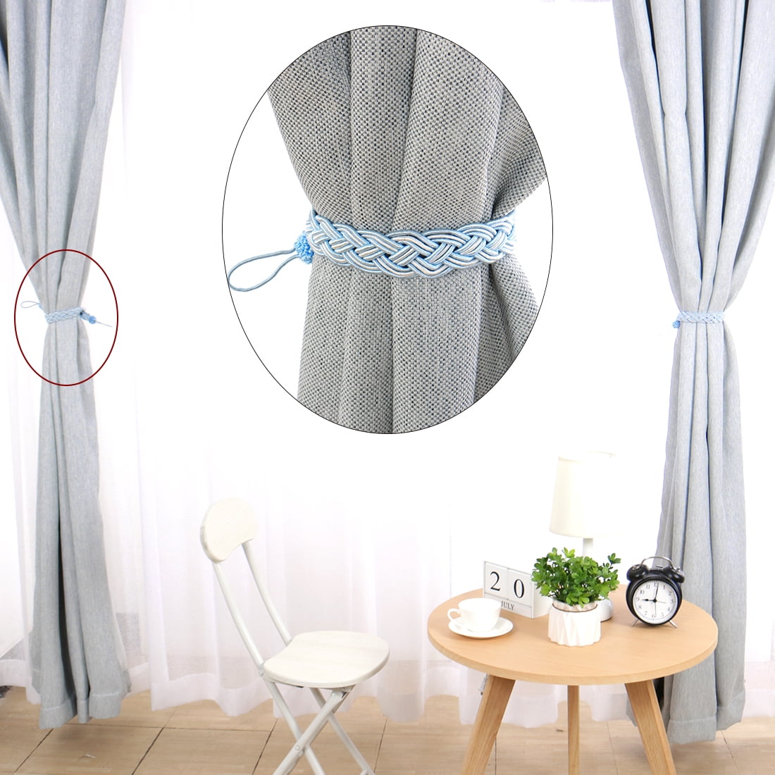 Unique Bargains 4Pcs Curtain Tiebacks 23 Inch Holdbacks Window Tassels Clips Rope