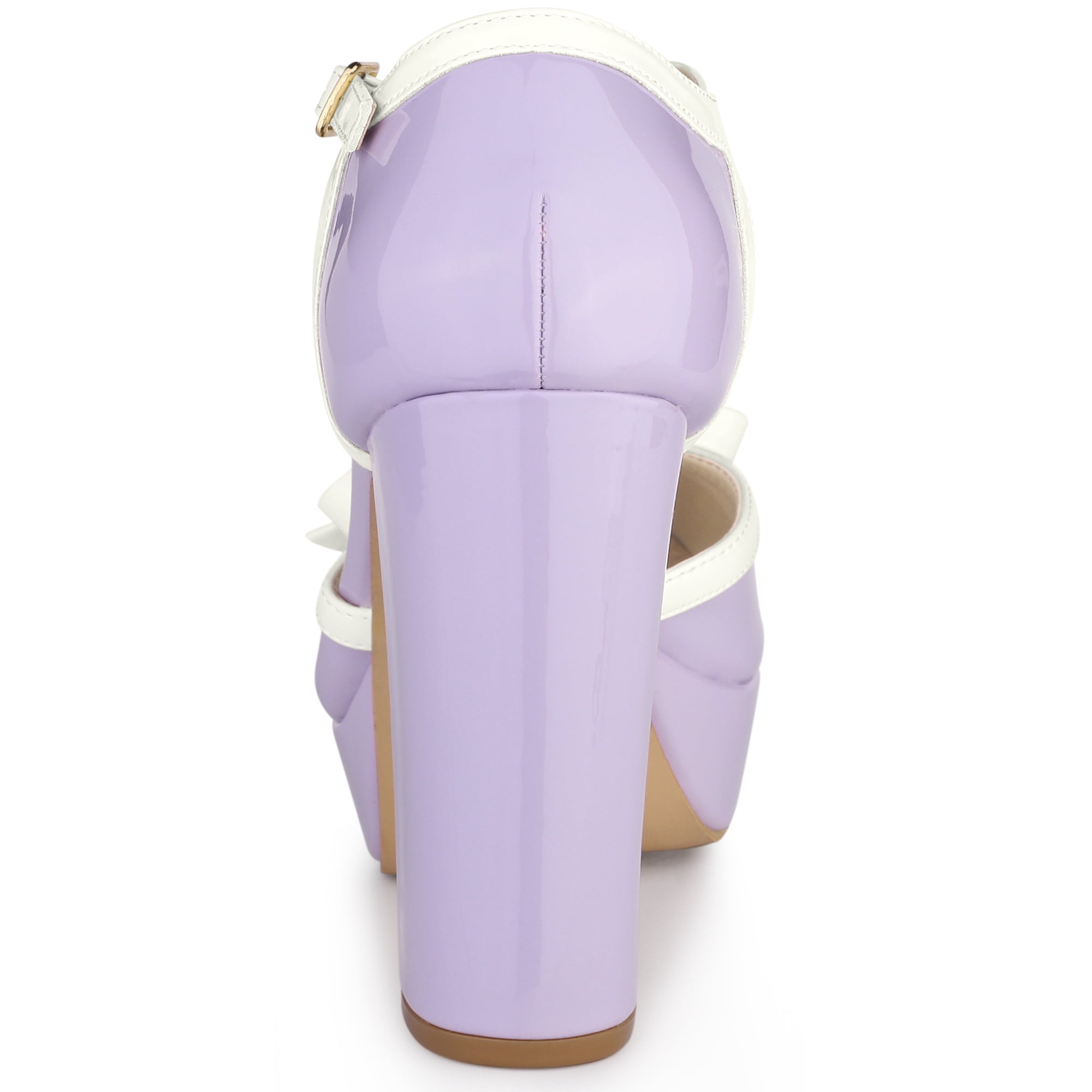 Unique Bargains Women's Platform Bow T Strap Round Toe Pumps Purple 8