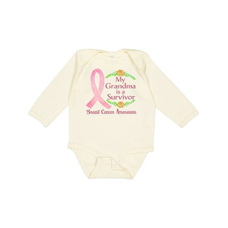 

Inktastic My Grandma is a Survivor Breast Cancer Awareness Gift Baby Boy or Baby Girl Long Sleeve Bodysuit