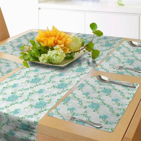

Floral Table Runner & Placemats Vintage Curvy Branches and Abstract Rose Flowers Illustration Set for Dining Table Decor Placemat 4 pcs + Runner 14 x90 Seafoam Jade Green by Ambesonne