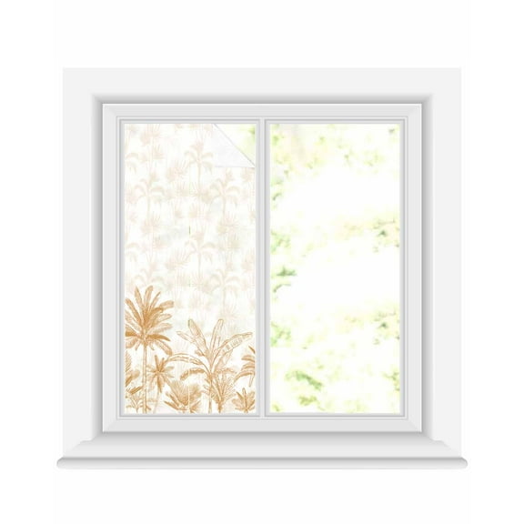 Window Privacy Film, Orange Tropical Palm Tree UV Sun Blocking Window Tint Film Heat Control One Way Blackout Window Film, Summer Botanical Monstera Plants Non Adhesive Static Cling 17.7x39.3 In