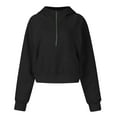 thumbnail image 3 of Women Oversized Zip Up Hoodie Fleece Quarter Zip Pullover Sweatshirts Solid Long Sleeve Warm Hoodies with Pockets 09-Black XXL, 3 of 4