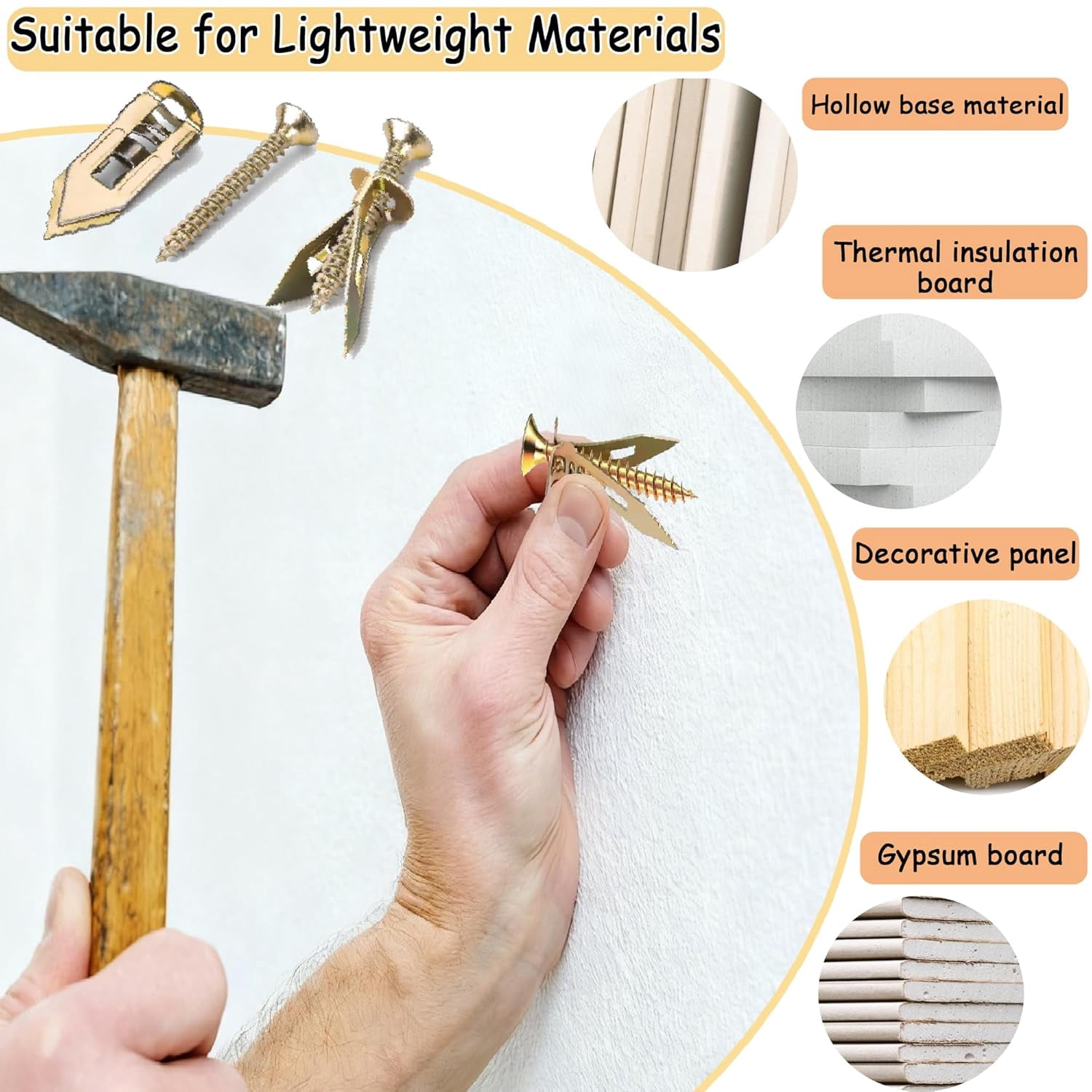 160 PCS Drywall Grip Anchors and Screws Kit, 80 PCS Self Drilling Drywall Anchors (0.47"x1.18") with 80 PCS Screws, Heavy Duty Metal Wall Anchors for Sheetrock, Home & Office Mounting
