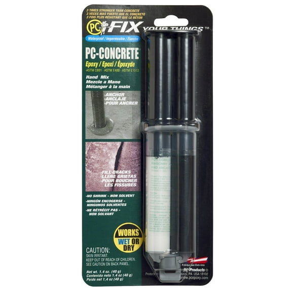 PC Products 70086 PC-Concrete Two-Part Epoxy Adhesive Paste for Anchoring and Crack Repair, 1.4 oz in Applicator Syringe, Gray