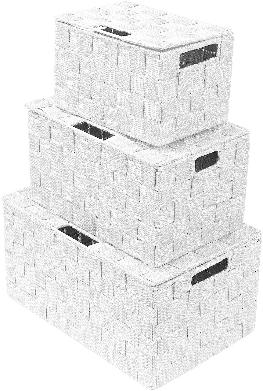 Sorbus Woven Storage Basket Set – 3-Piece Stackable Cube Bins With Lids, Cozy Home