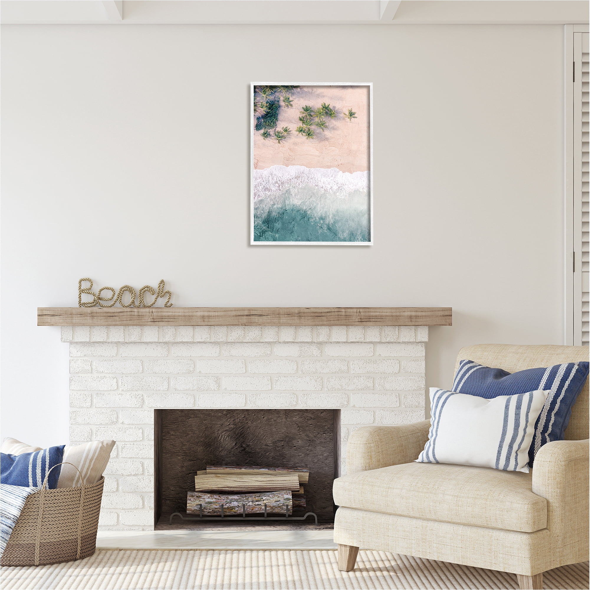 Stupell Industries Aerial Tropical Beach Landscape Painting White Framed Art Print Wall Art, 24 x 30