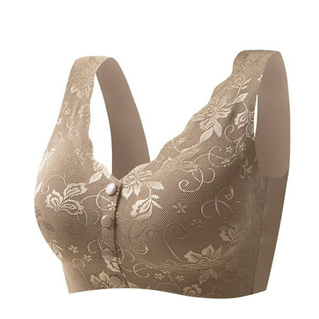 Audhol Seamless Bra Women s Seamless Nursing Bra for Pregnant Women Front Buckle Lace No Ring Bra Cup Convenient for Breastfeeding During Pregnancy and Childbirth Front Closure Bras for Women Yellow L