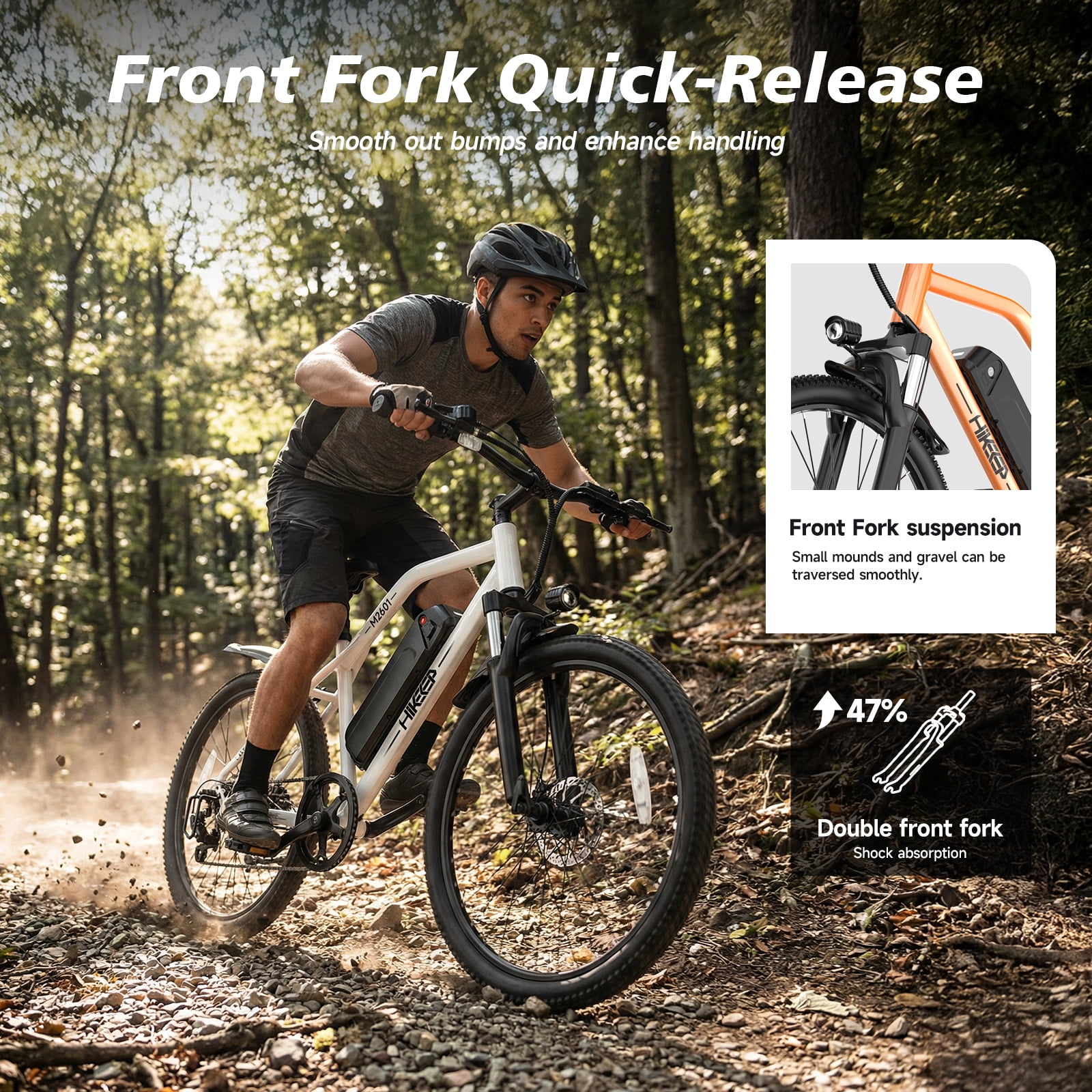 GlobalKeep 26" Electric Mountain Bike for Adults, 500W Motor, 48V 7.8Ah Removable Battery, 7-Speed Gearing, Front Suspension & Dual Disc Brakes, UL2849 Certified