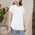 thumbnail image 2 of 2026 New Girls Short Sleeve T Shirts Kids Crewneck Curve Hem Soft Tunic Tops Summer Tees White 100, 2 of 5