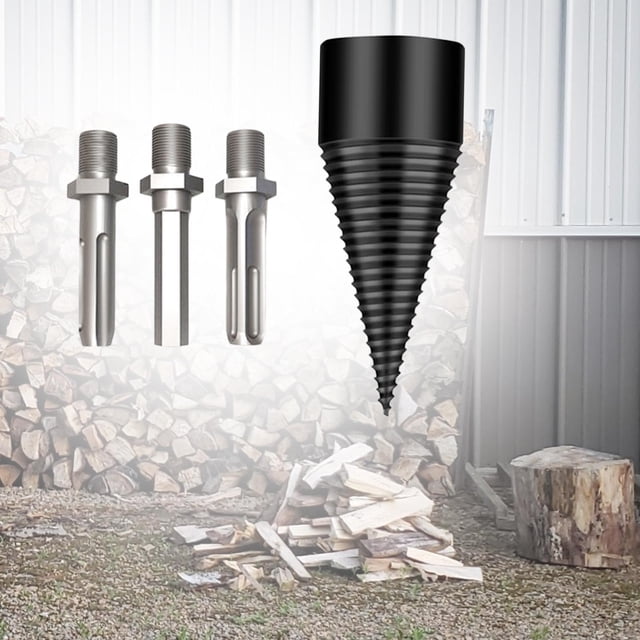 Broca para partir troncos de madera, cono extraíble, broca para dividir madera, divisor de troncos para leña de alta resistencia, 3 asas para el hogar Diámetro 42mm