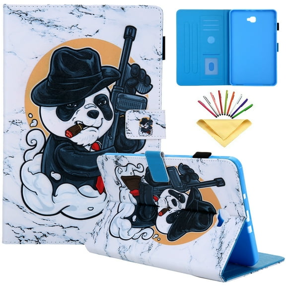 Dteck Flip Case For Samsung Galaxy Tab A 10.1 inch 2016 Tablet (No S Pen Version, Model SM-T580/T585/T587), PU Leather Folio Stand Cover Built-in Card Slots/Stylus Holder Wallet Case, Panda