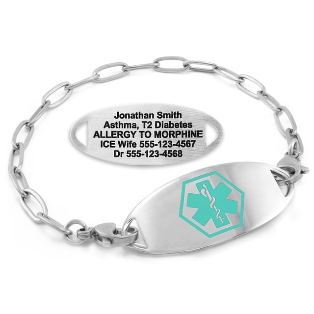 MedicEngraved Bracelet d'Alerte Médicale Personnalisé en Acier Inoxydable - Maillon Trombone 4 mm