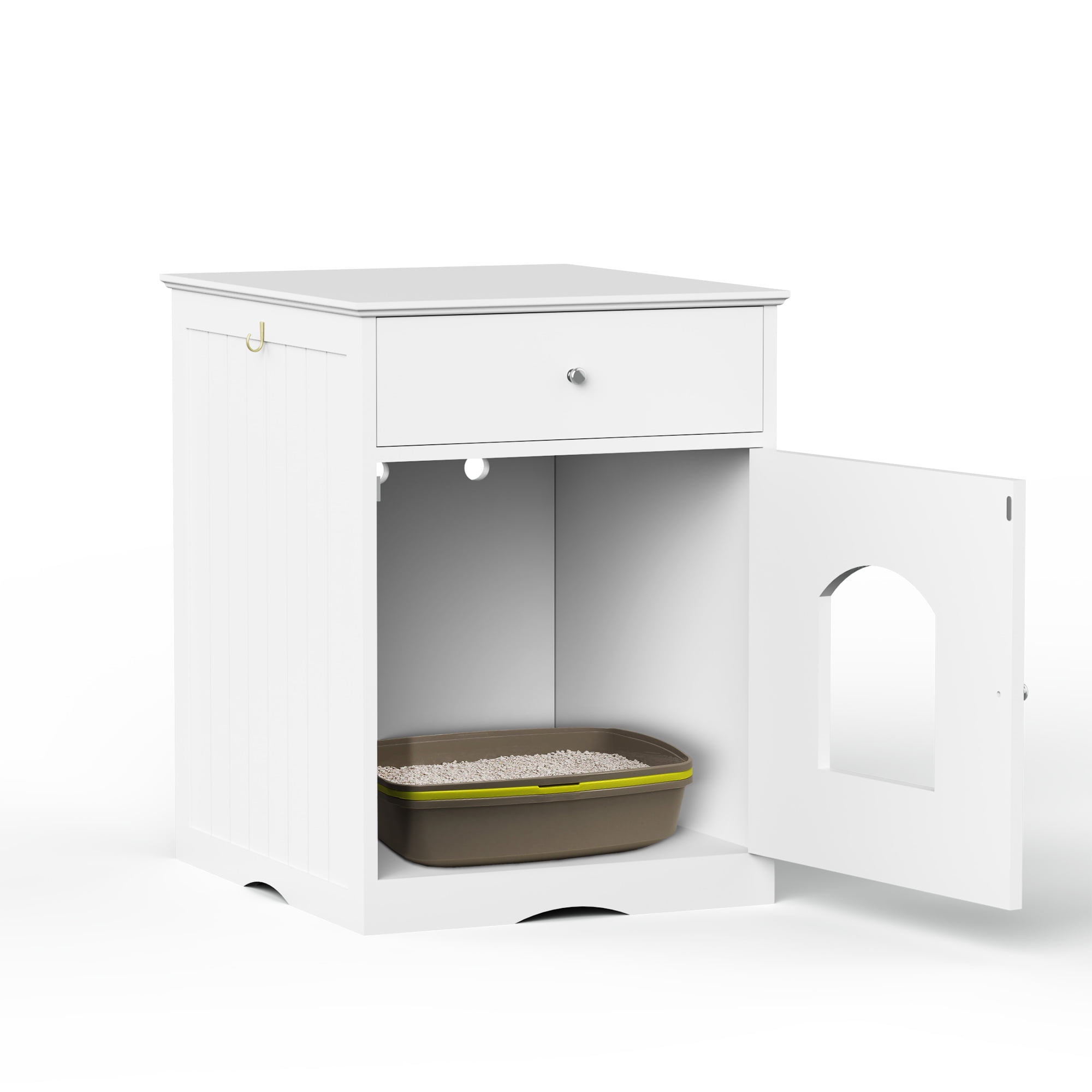Pefilos 19" Cat Litter Box Enclosure, Indoor Pet Crate-Hidden Cat House Cat Washroom with Vent Holes, White Pefilos 19" Cat Litter Box Enclosure, Indoor Pet Crate-Hidden Cat House Cat Washroom with Vent Holes, White