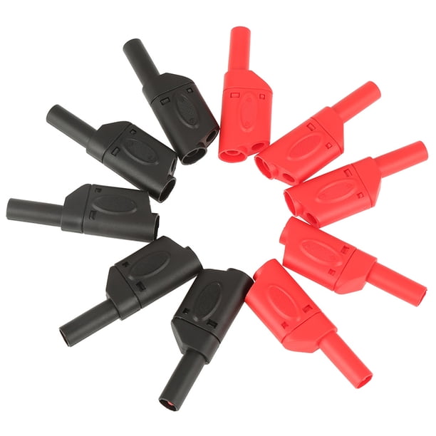10 conectores banana apilables de seguridad, de 4 mm, color rojo y negro, totalmente aislados