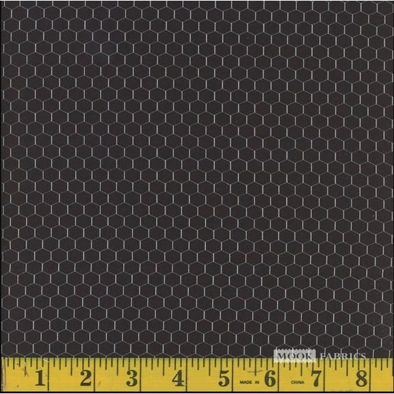 Cotton MK Chicken Wire Farm Hexagon Pattern White on Black Design Mook Fabrics Cotton Fabric Print by the Yard (139633)