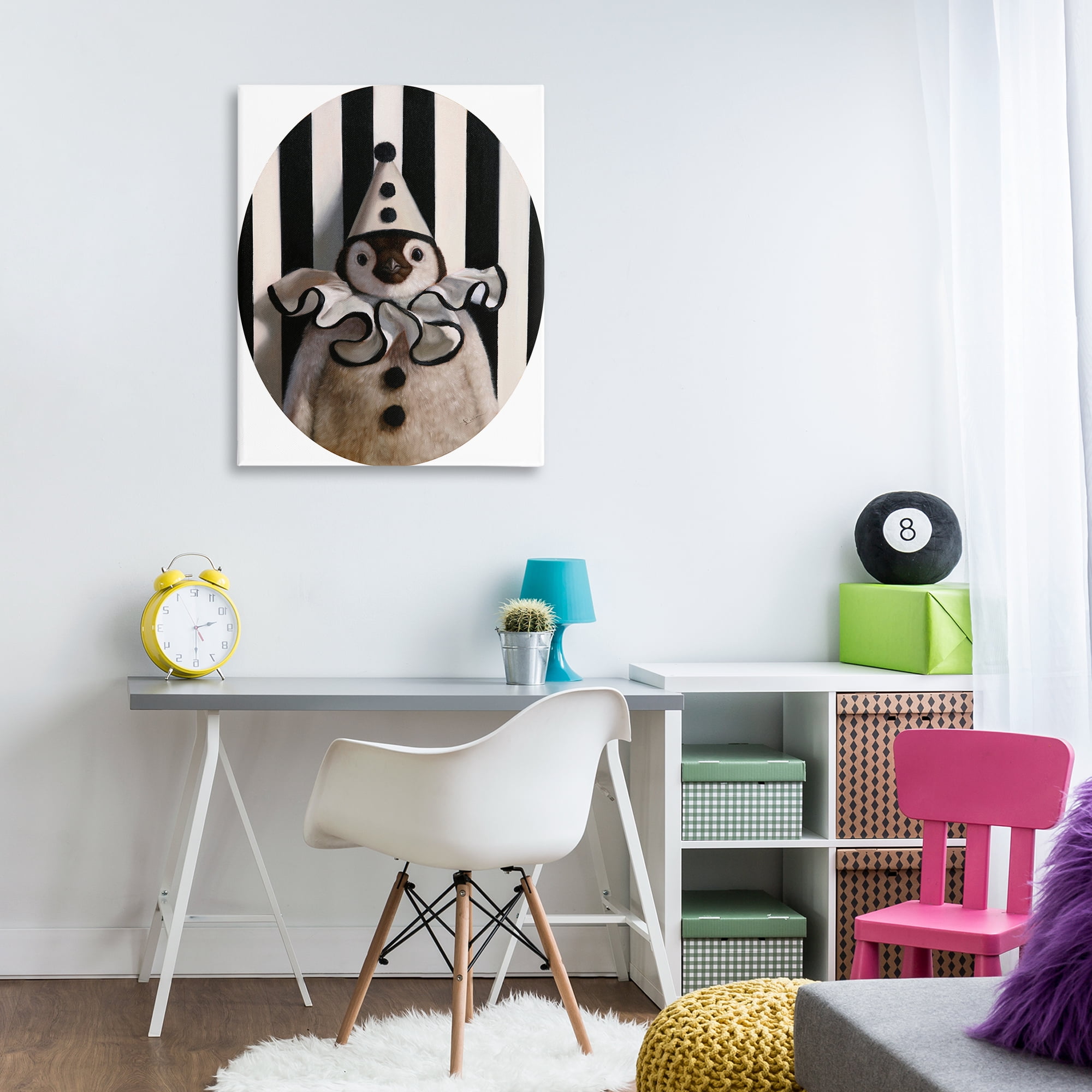 Stupell Industries Clown Themed Penguin Animals Painting Wrapped Canvas Art Print Wall Art, 30 x 40