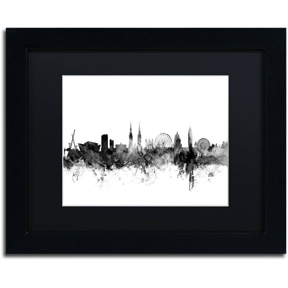 Trademark Fine Art "Belfast N. Ireland Skyline B&W" Canvas Art by Michael Tompsett, Black Matte, Black Frame