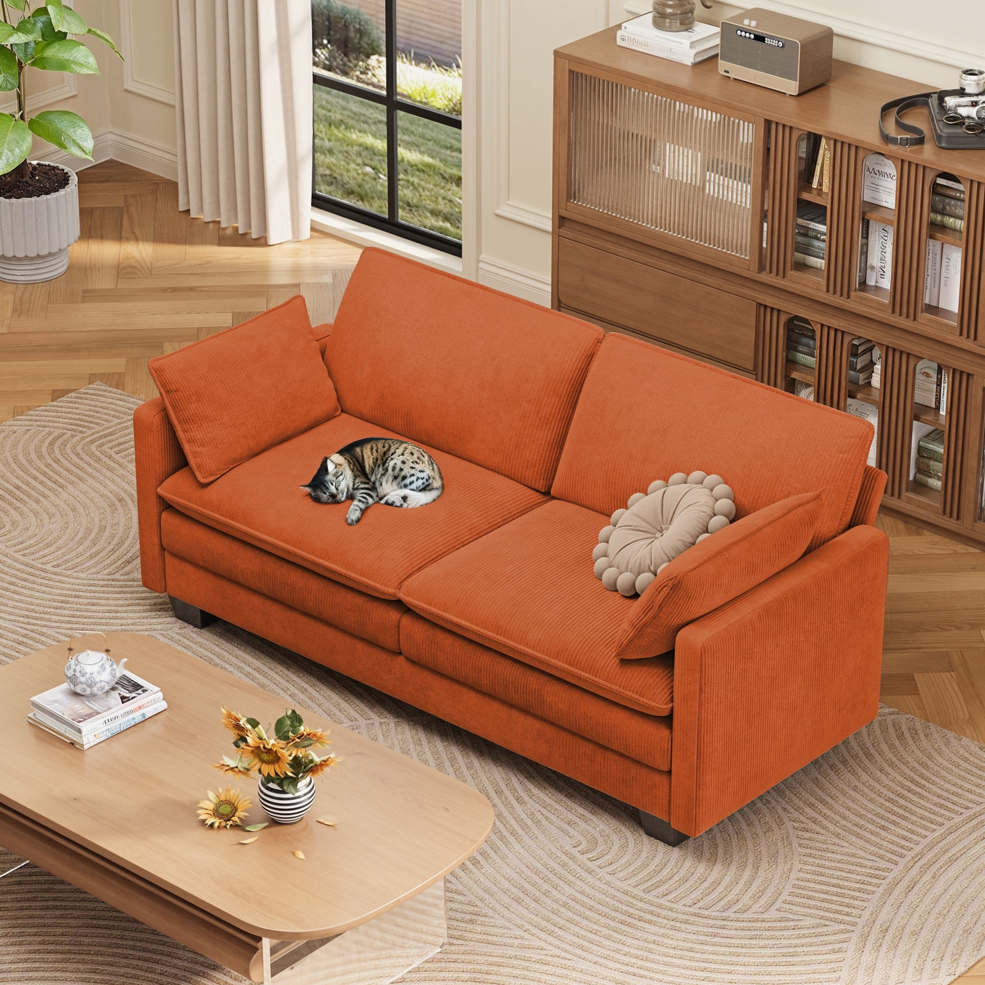 Loveseat Sofa, Comfy 2 Seater Couch with Double Layer Cushions for Living Room | Bedroom | Apartment | Office, Orange