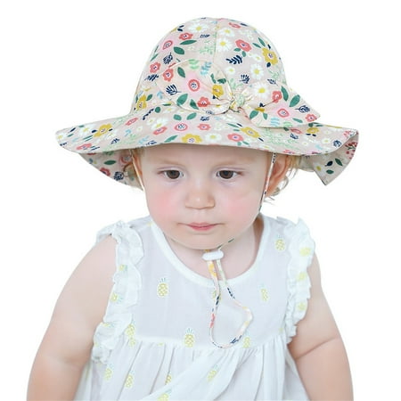 

Kid s Floral Sun Hat Wide Brim UPF 50+ Protection Hat For Toddler Boys Girls Adjustable Bow Bucket Hat