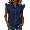 thumbnail image 2 of MORESEC Women's Plus Size Blouse Sleeveless Collared Ruffle Button Down Shirt Casual Party Wear Tops, Navy M, 2 of 6