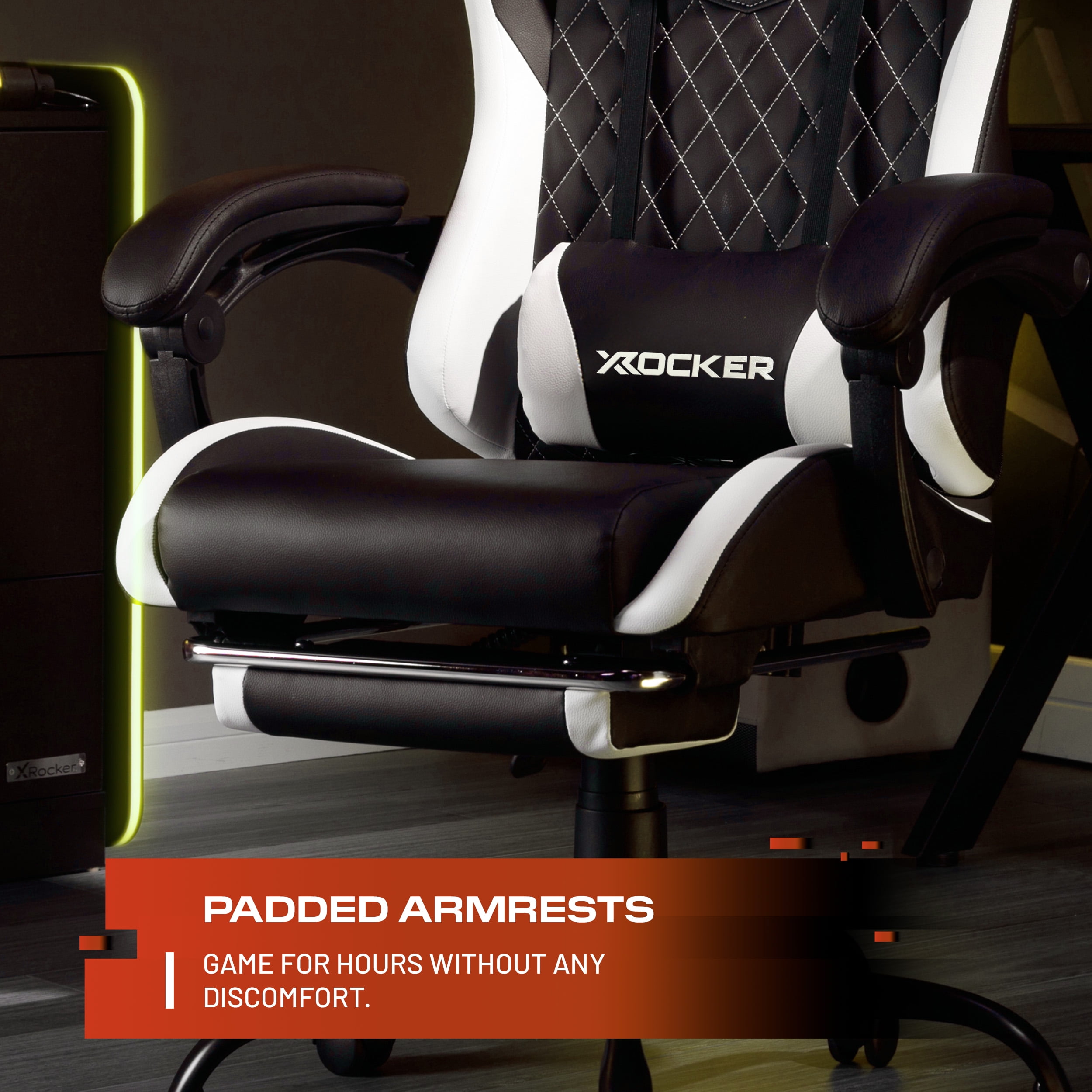 X Rocker Apex PC Gaming Chair with Massage Function and Footrest, White