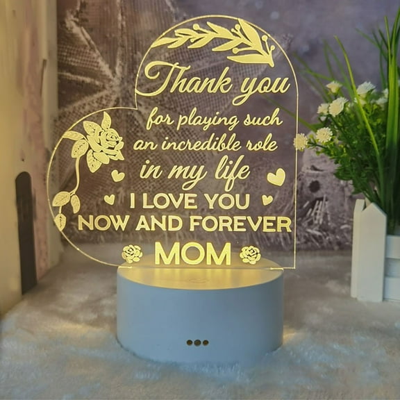 Latrodar Mother's Day Gift-LED Acrylic 3D Mother's Day Greeting Gift Eco-Friendly Material t (White Warm Light) White Home Decor