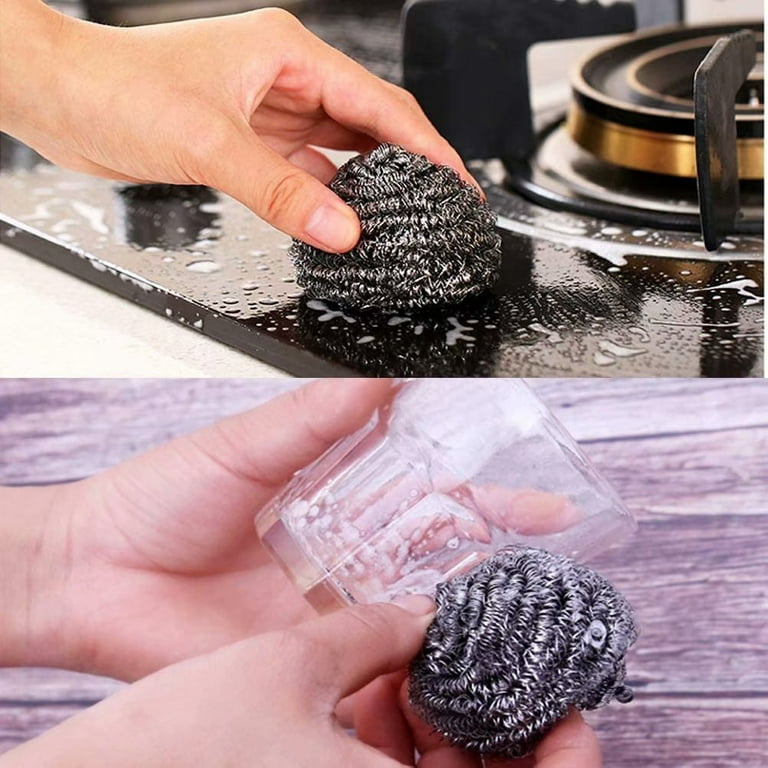 Steel Dish Scrubber Soap Dispensing Steel Brush Set Scouring Pad Pot  Scrubber Metal Sponge Household Kitchen Cleaning Tools