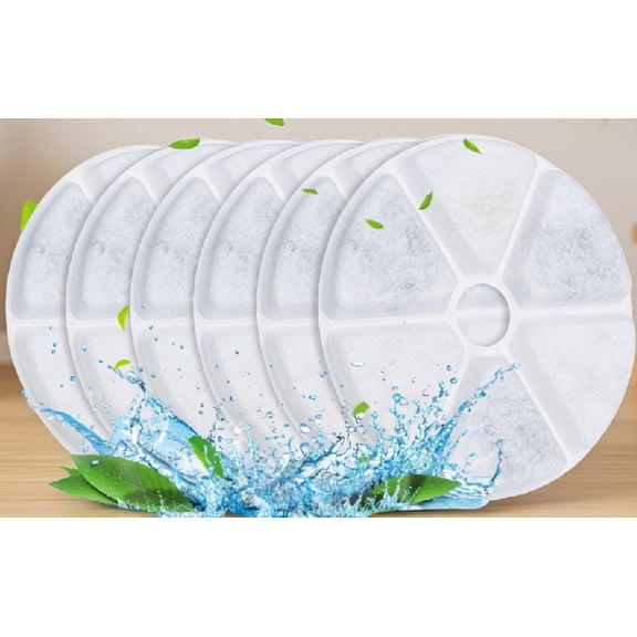 6-Pack Replacement Filters with 2 Pre-Filter Sponges for 84oz/2.5L Round Stainless Steel Pet Water Fountain
